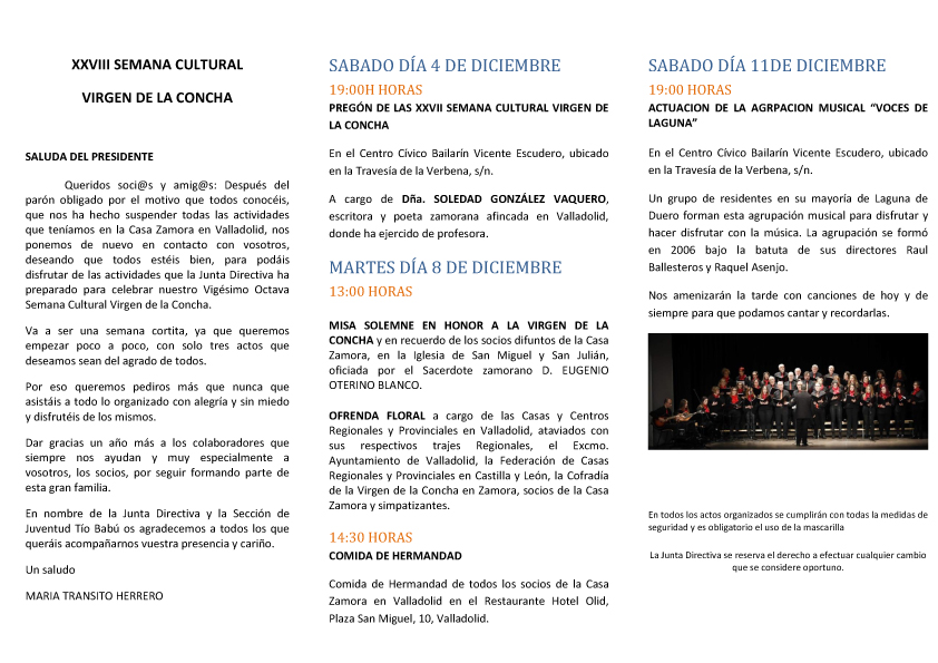 Programa XXXVIII Semana Cultural Casa de Zamora